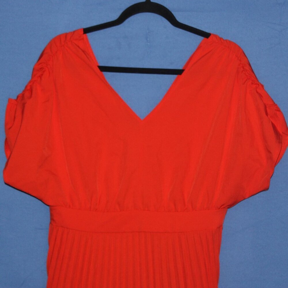 SHEIN Orange Pleated V-Neck Midi Dress M - Picture 7 of 7